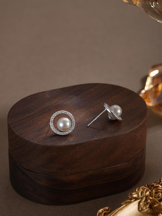 子佩集【月沉相逢】银S925珍珠惜王妃耳钉【MZEH004】6.5mm珠圆环灰珠2601 商品图3