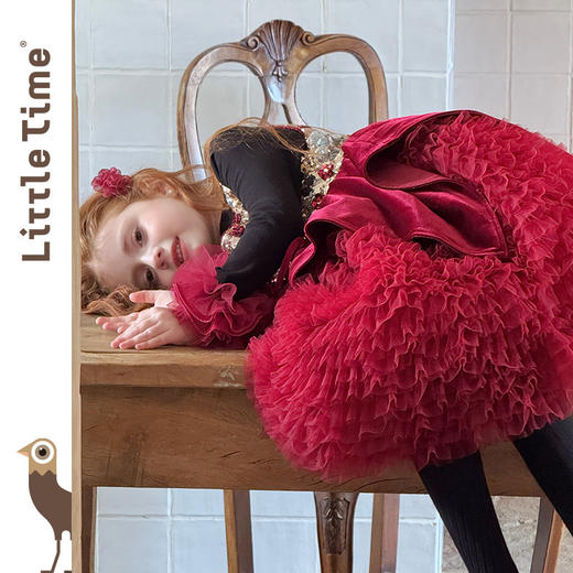 littletime女童连衣裙2025秋冬新款圣诞新年韩版加绒保暖公主裙 商品图4