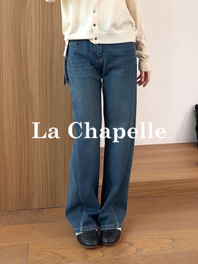专柜实拍【版型棒/四面弹】拉夏贝尔/La Chapelle高腰窄版直筒阔腿裤26年新款显瘦显腿长牛仔裤