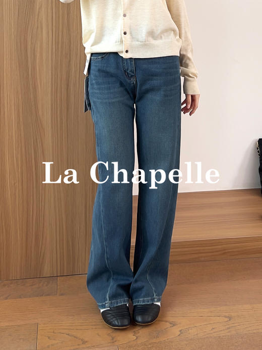拉夏贝尔/La Chapelle高腰窄版直筒阔腿裤26年新款显瘦显腿长牛仔裤 商品图3