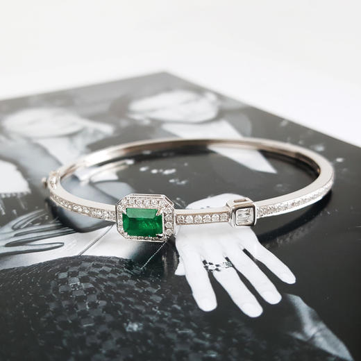 【天然正品】AU750收藏级白金镶钻镶天然微油木佐绿1.06克拉祖母绿手镯101125AH30 商品图3