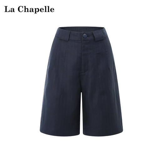 天猫同步【亚麻+莱赛尔】拉夏贝尔/La Chapelle单扣宽裤袢短裤都市通勤休闲短裤高腰直筒显瘦5分裤 商品图1
