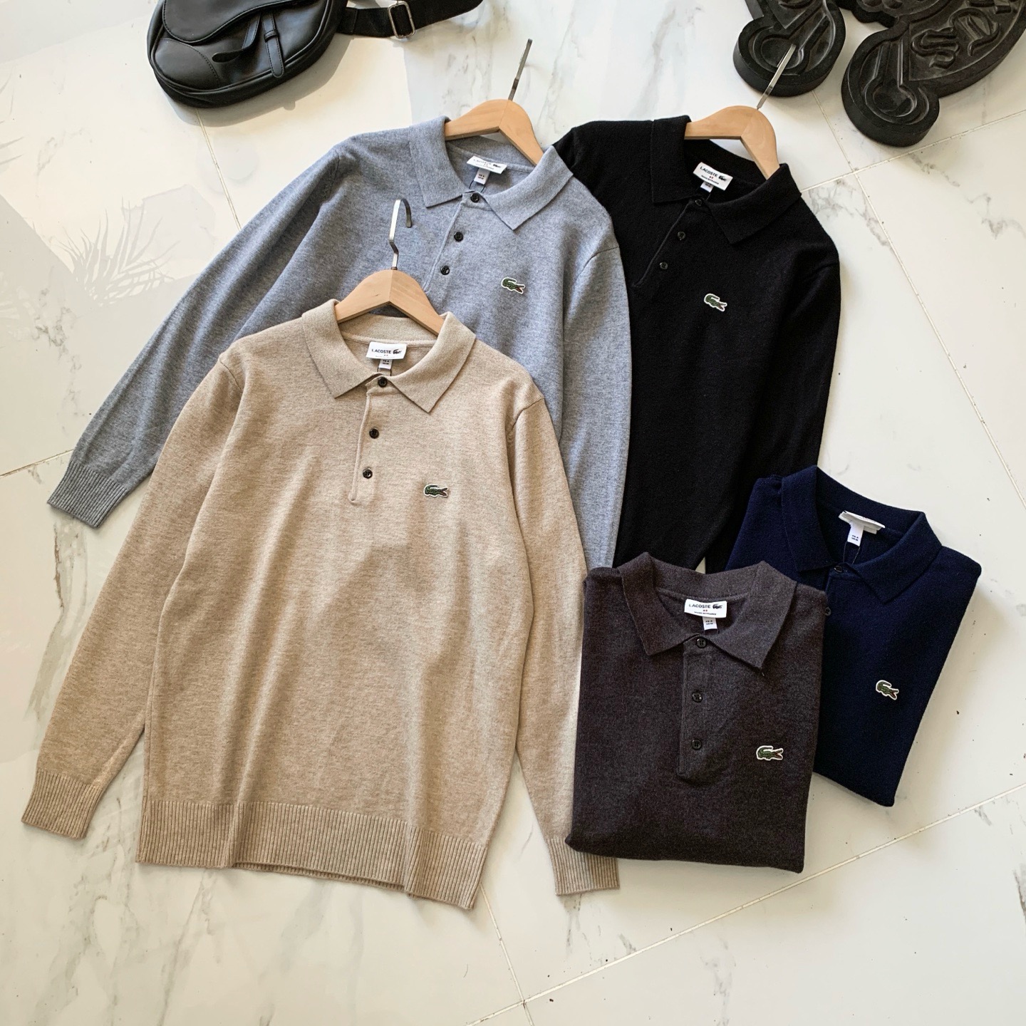 法国e鱼男女同款长袖休闲宽松翻领POLO衫针织衫