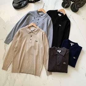 法国e鱼男女同款长袖休闲宽松翻领POLO衫针织衫