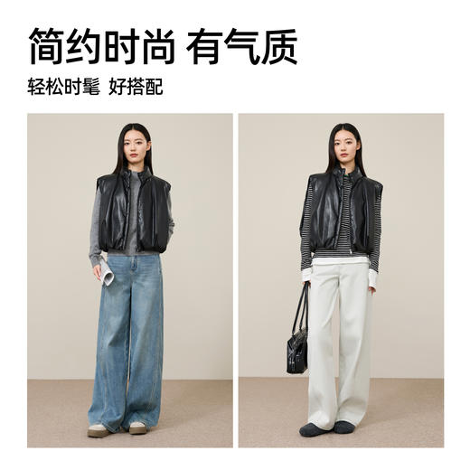 【时髦-羽绒马甲】逸阳冬新品PU皮加厚保暖短款白鸭绒羽绒马甲5238 商品图3