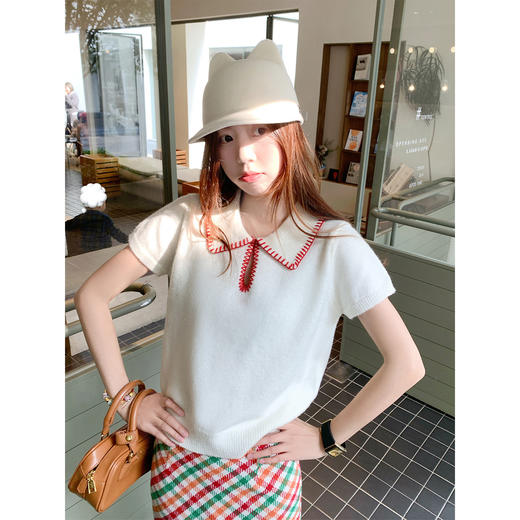 <曾小咸推荐>撞色翻领短袖针织T恤 商品图4