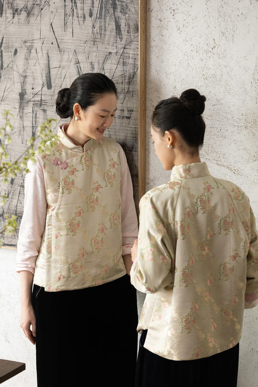 牧衣游原创 50姆米重磅仙桃宋锦马夹禅意东方复古新中式开衫 山与 商品图5