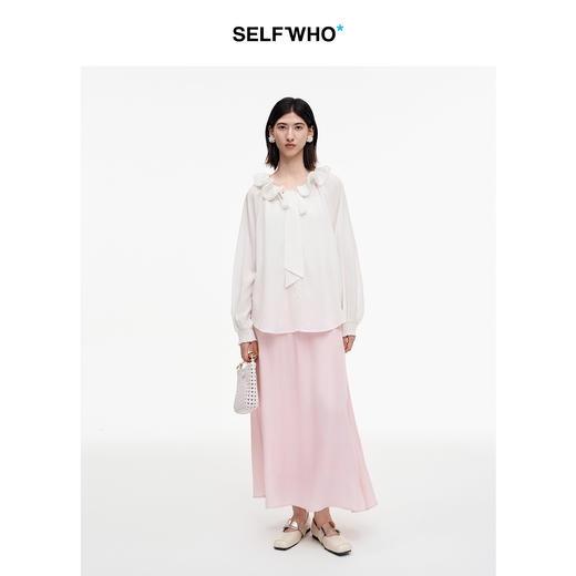 SELFWHO七夕系列醋酯天丝混纺粉色A字半身裙女2026春新款气质半裙 商品图4