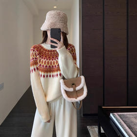 氛围感！ 慵懒时髦费尔岛圆领毛衣女针织衫秋冬季2026新款!