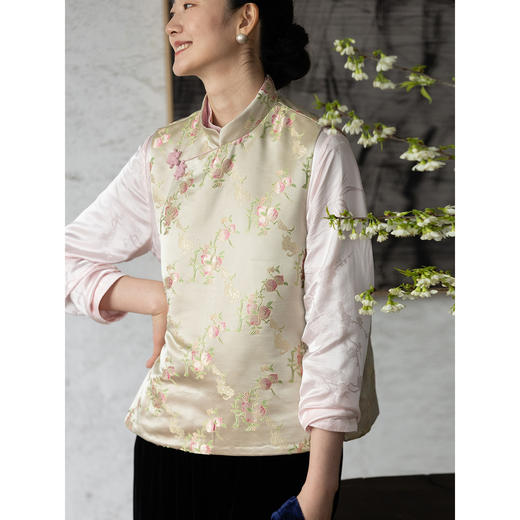 牧衣游原创 50姆米重磅仙桃宋锦马夹禅意东方复古新中式开衫 山与 商品图1