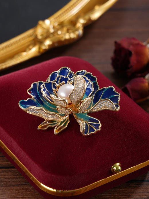 子佩集【倾国芳华】珍珠惜王妃胸针【ZXXZ005】10mm珠镀金牡丹三色2601 商品图8