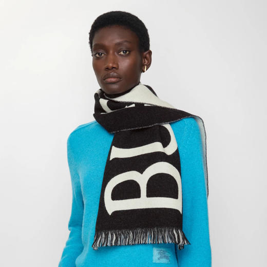 BURBERRY 巴宝莉 男女通用 B 盾牌徽标羊毛围巾 黑色 8109563 C1343 商品图4