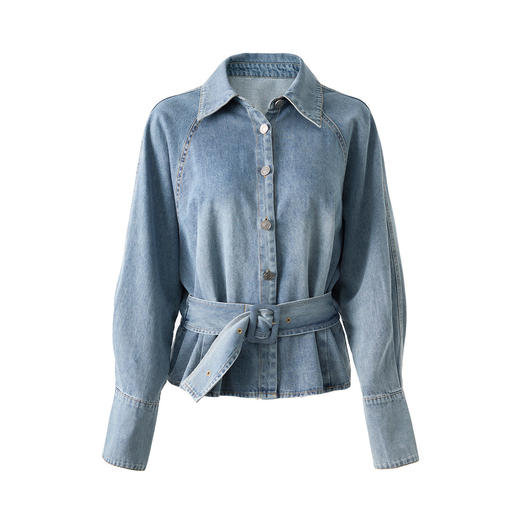 「高货wl」全新升级【铂金会员293/天猫389/差价96】(00456)洛诗琳气质复古磨白牛仔衬衫2026春季新款系带收腰上衣女 商品图4