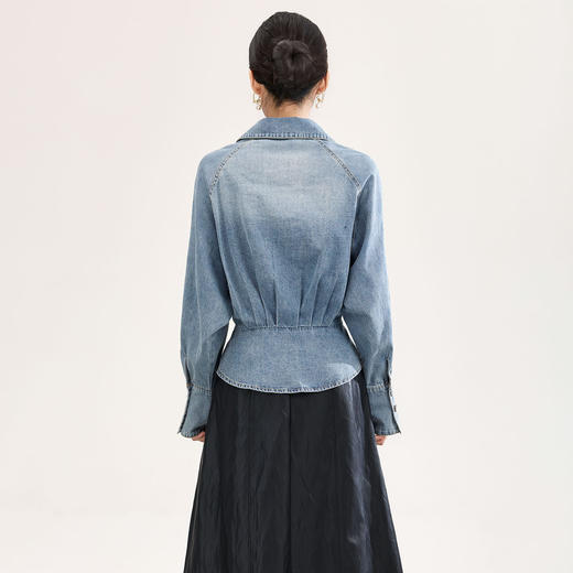 「高货wl」全新升级【铂金会员293/天猫389/差价96】(00456)洛诗琳气质复古磨白牛仔衬衫2026春季新款系带收腰上衣女 商品图1