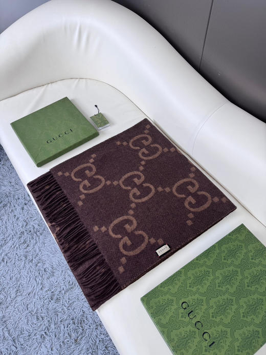 秋冬特惠💰260 古驰围巾 大G流苏 新爆款  经典双大g 双面提花流苏围巾 商品图4