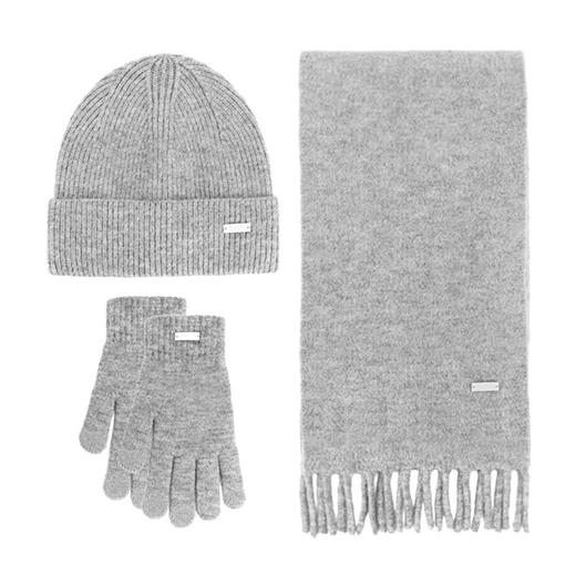 【冬季保暖 针织羊毛三件套装】 针织手套帽子围巾三件套装 羊毛保暖透气帽子女触屏手套 男女情侣款保暖三件套 商品图8