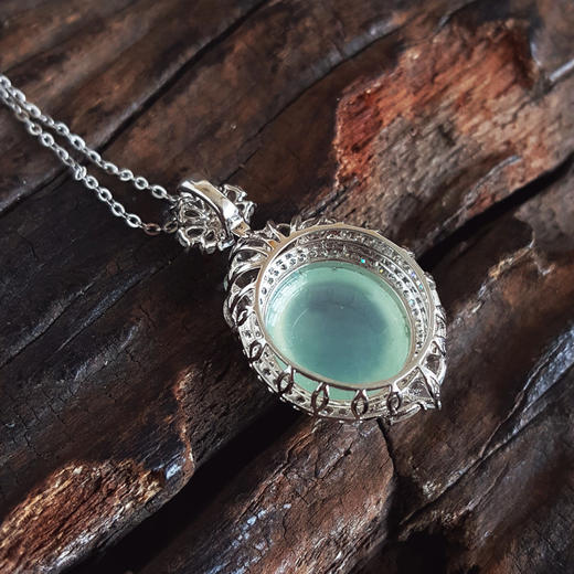 【天然正品】A货翡翠AU750精品白金镶天然冰种晴水绿蛋面翡翠（圆满、吉祥）吊坠项链281225NJS19 商品图4