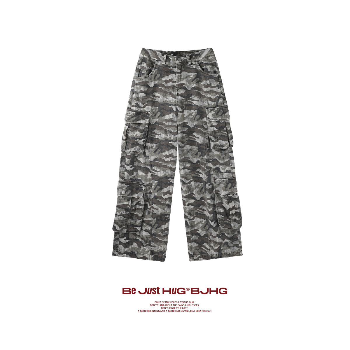 BJHG不计后果做旧迷彩裤子男款新款春季潮牌废土运动阔腿休闲裤女