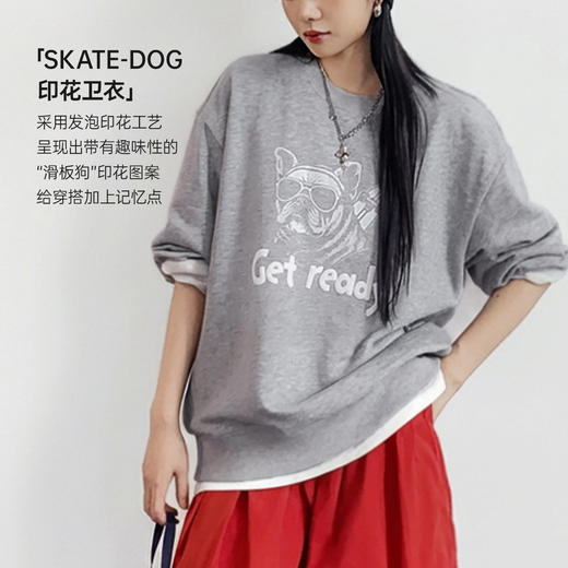 马登美式复古灰色重磅套头宽松内搭印花卫衣长袖T恤上衣女士春秋 商品图1