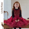 littletime女童公主裙2025秋冬红亮片网纱蓬蓬新年礼服加绒连衣裙 商品缩略图3