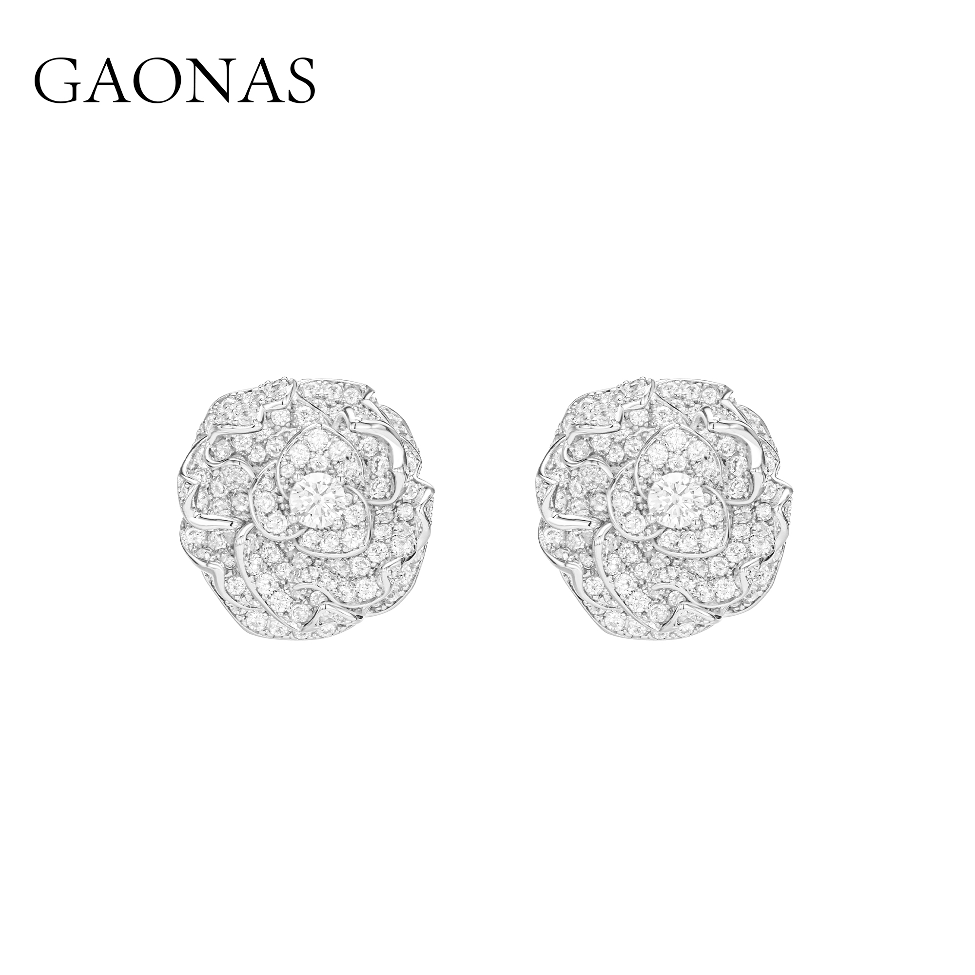 GAONAS  白月光 时尚玫瑰设计白耳钉11658EW