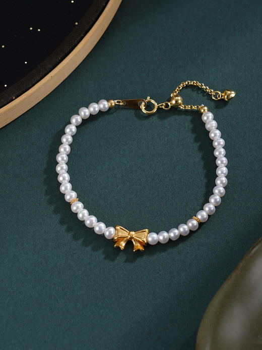 子佩集【巧结情缘】银S925珍珠惜王妃手链【SGB0648001】3.5mm珠镀金蝴蝶结儿童2601 商品图9