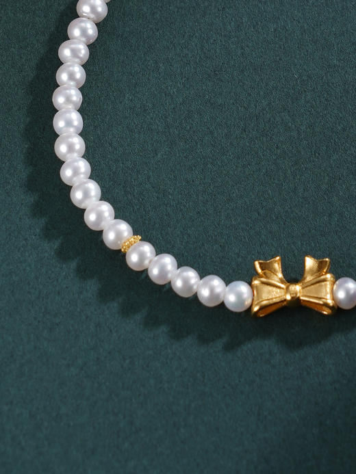 子佩集【巧结情缘】银S925珍珠惜王妃手链【SGB0648001】3.5mm珠镀金蝴蝶结儿童2601 商品图11