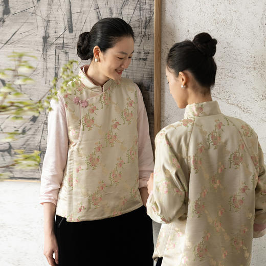 牧衣游原创 50姆米重磅仙桃宋锦马夹禅意东方复古新中式开衫 山与 商品图0