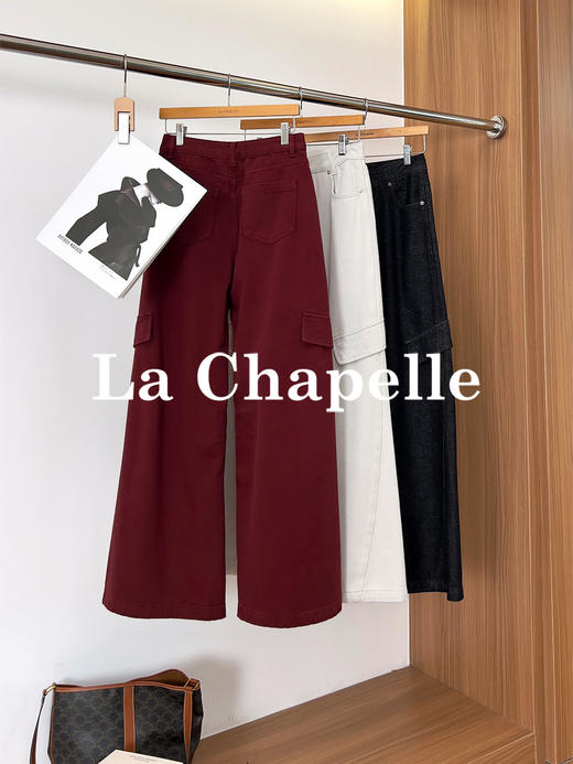 专柜实拍【宝藏酷型！】拉夏贝尔/La Chapelle磨毛保暖舒适~高腰厚款宽松直筒休闲牛仔工装裤 商品图1