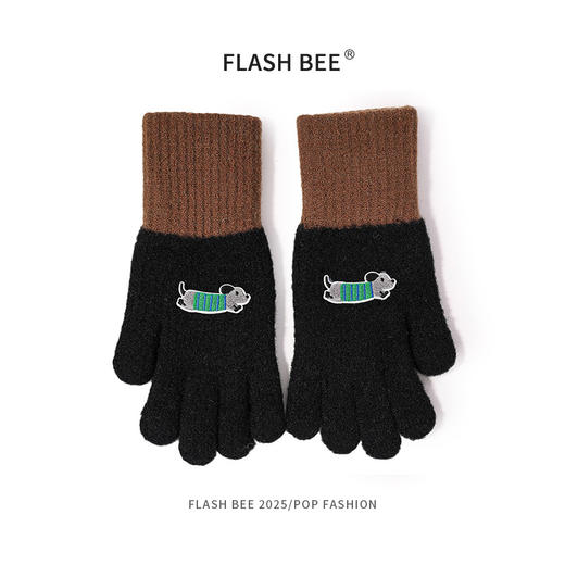 新款【韩国 腊肠狗针织手套】 女学生触屏保暖手套 可爱加厚防寒分指毛线手套 商品图9