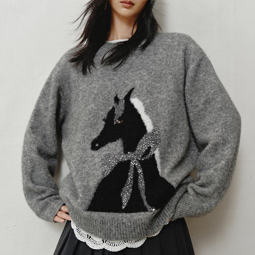 NEELLY纳俪商场同款冬新款时尚卡通趣味圆领针织衫女软糯休闲毛衣N25121A01165 商品图2