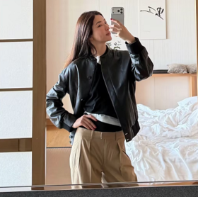 ROMI STUDIO"棕标甄选"英国头层小羊皮哑光植鞣皮外套RWCWWG7076