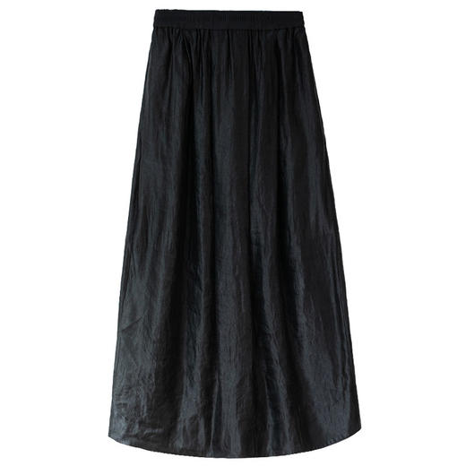 牧衣游原创 丝麻净色半身裙黑色通勤百搭显瘦垂感宽松A字裙 暮四 商品图4