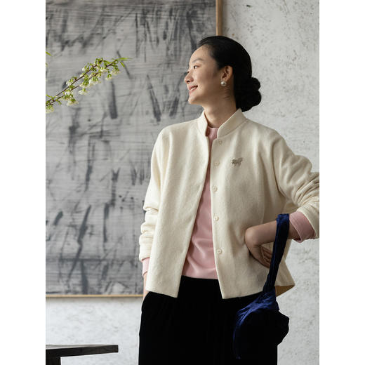 牧衣游原创 羊毛混织毛呢外套春季新款软糯轻盈舒适文艺开衫 理赏 商品图2