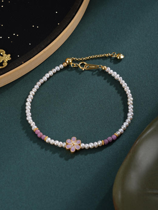 子佩集【紫梦花海】银S925珍珠惜王妃手链【SGB0770001】2.8mm珠镀金紫五瓣花朵2601 商品图5