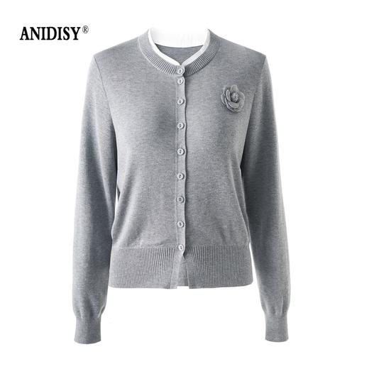 2026春装撞色立领长袖单排扣玫瑰花细坑条针织开衫上衣 商品图4