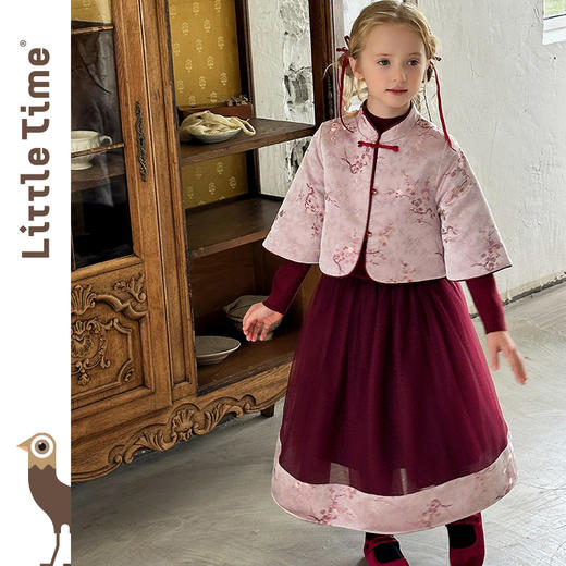 littletime新中式女童旗袍连衣裙拜年服立领盘扣花卉喜庆拜年服 商品图4