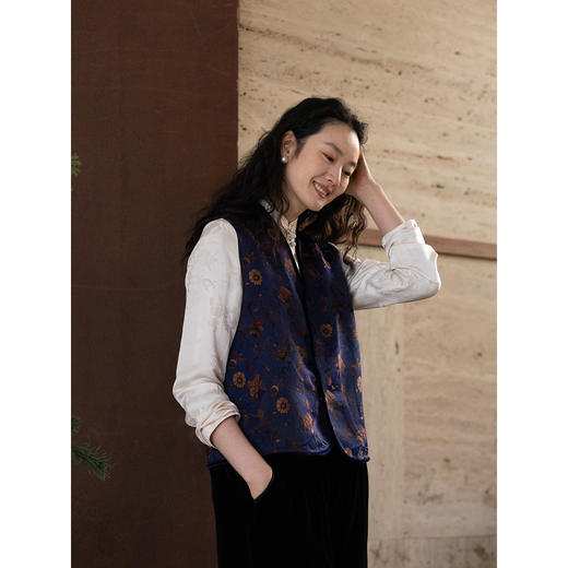 牧衣游原创 61姆米重磅暗八仙吉祥纹饰织锦马夹复古文艺 宴群山 商品图2