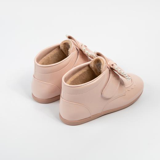 春节不打烊-西班牙LITTLE WINKAA珍珠蝴蝶结粉色公主风加绒女宝冬款亮面皮靴 商品图4