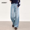 2026春装做旧洗水蝴蝶刺绣高腰拉链直筒牛仔裤 商品缩略图0