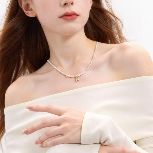 三彩2026新款锆饰双吊坠珍珠项链闪耀百搭贵气复古小众宴会约会 商品图1