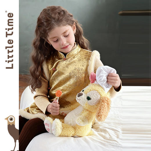 littletime女童连衣裙2025秋冬新款中式改良旗袍立领连衣裙外套 商品图3