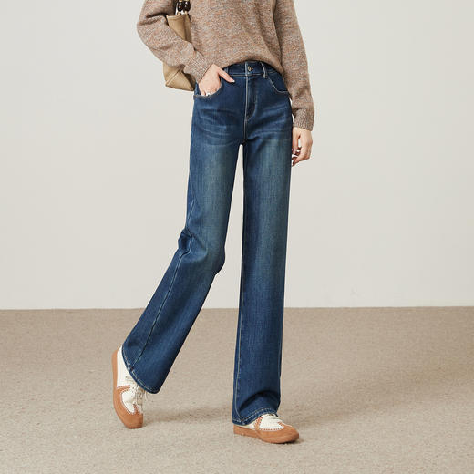 【厚绒-窄版-直筒牛仔】逸阳冬加绒加厚弹力宽松显瘦保暖直筒裤7308 商品图6