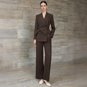 IWY/咖色西装套装女秋冬阔腿裤职业装双排扣收腰通勤正装两件套WCP376