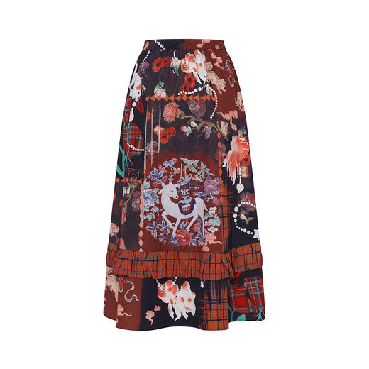 两三事梵高文艺游鳞映色2026春新款荷叶边裙摆印花a字半身裙长裙 商品图4