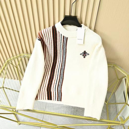 古驰 2026秋冬款男士提花圆领刺绣蜜蜂套头毛衣， 商品图3