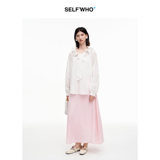 SELFWHO七夕系列醋酯天丝混纺粉色A字半身裙女2026春新款气质半裙 商品图2