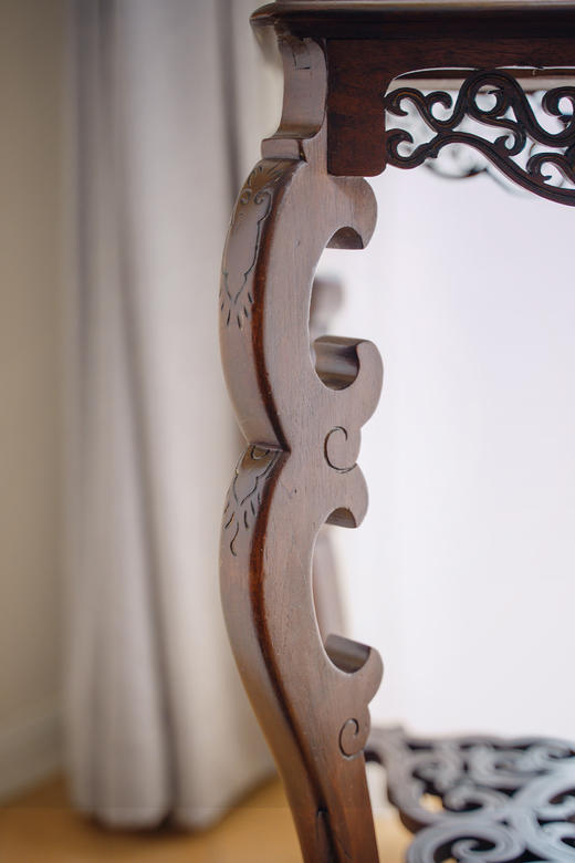 独角鹿西洋古董19世纪法国出品VIARDOT东方风格瑞兽造型铜鎏金精雕装饰吉祥回纹硬木镂雕嵌棋盘格大理石台面花几 商品图6