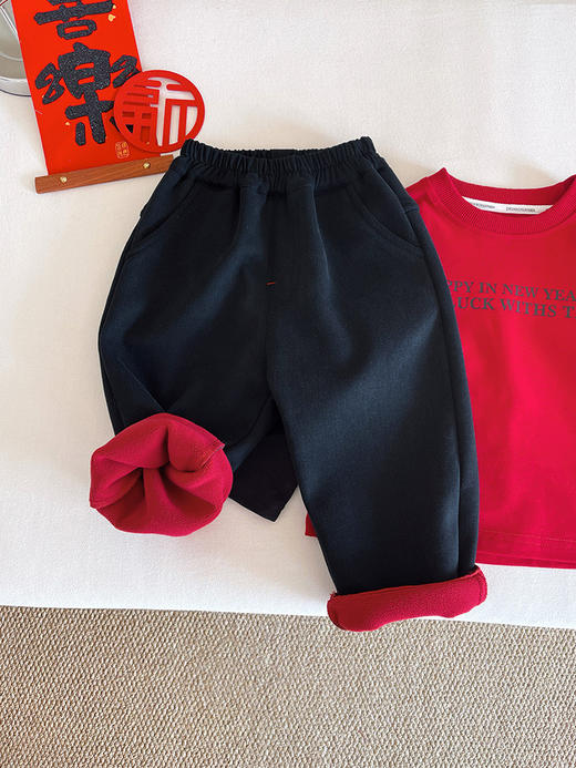 【新年暖装备❗️轻柔不臃肿】2026马年新年春节冬新款帅气百搭男童加绒休闲裤时髦保暖简约直筒裤新品。jc 商品图0