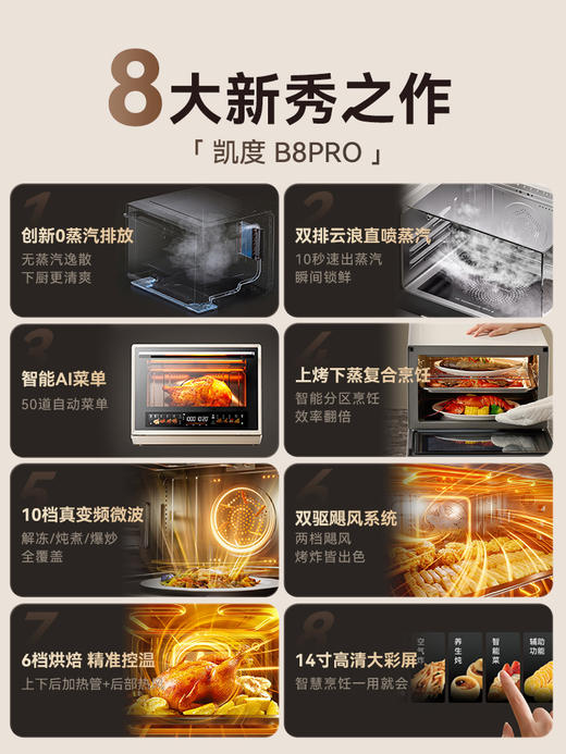 【蒸汽冷凝】凯度B8pro微蒸烤炸四合一体机台嵌两用蒸烤箱微波炉 商品图7